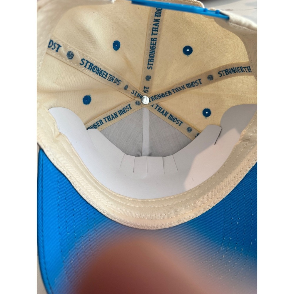 Oui Embroidered Snapback Hat Tan Blue Two Tone Stronger Than Most Cap Mens - Picture 5 of 6